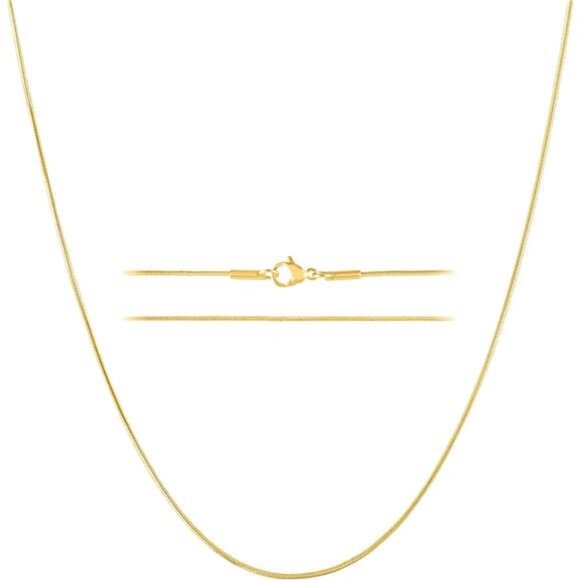 24k Gold Snake Chain Necklace – Thin, Dainty, Gold Plated Stainless - Picture 8 of 14
